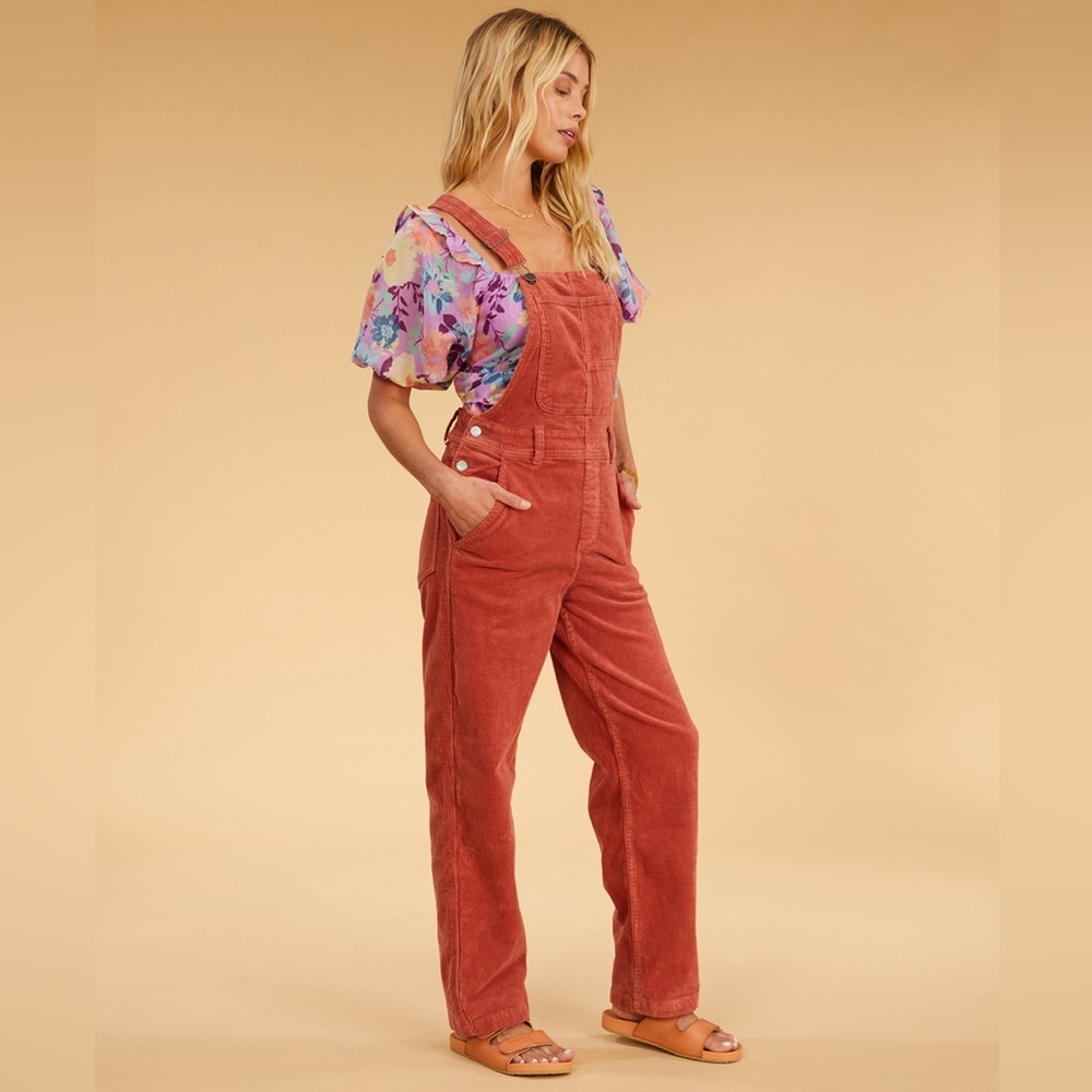 BILLABONG x Salty Blonde Womens Corduroy Overalls Rusty Orange